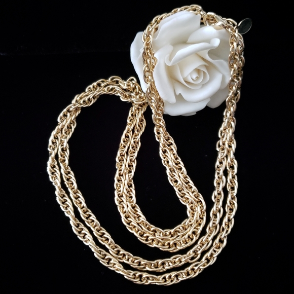 Gold Tone Necklace Extra Long Multi Chain Linked - Picture 14 of 14